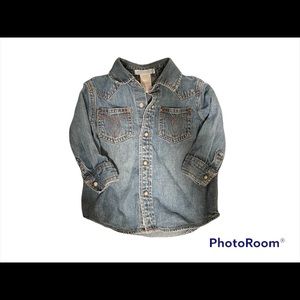 Janie And Jack Pearl Snap Denim Button Up Baby Girls Size 6-12 Months